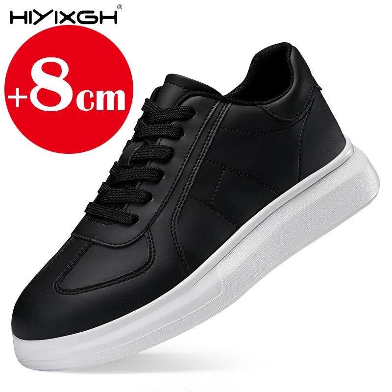New men's leather elevator shoes 6 cm 8 cm invisible height increase white black sneakers leather height increase casual shoes - Sun Studio