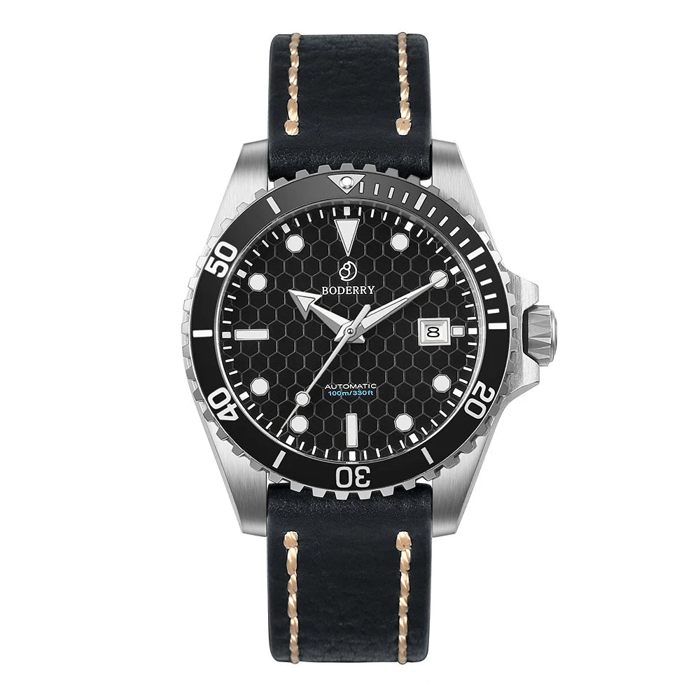 BODERRY Mens Automatic Watches Military Watch Mechanical Wristwatch Titanium Diver 100m Waterproof Sapphire C3 Luminous Sport - Sun Studio