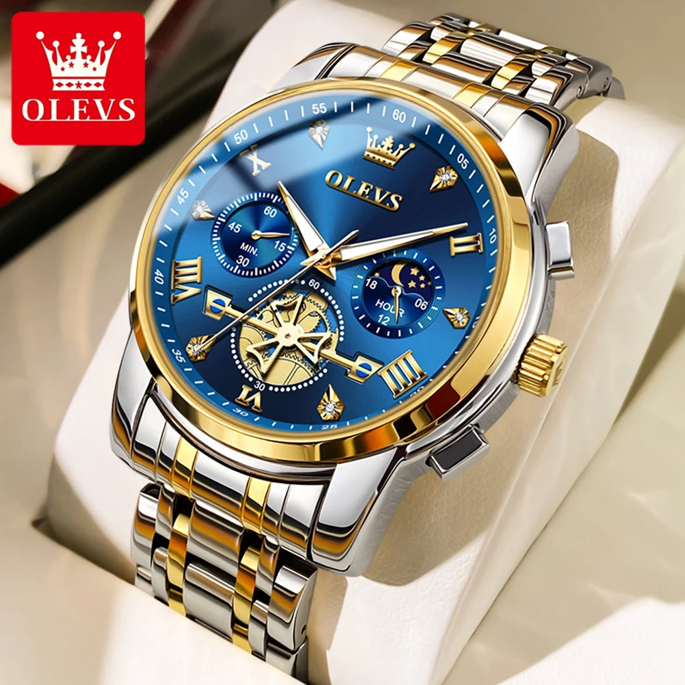 OLEVS Men's Watches Classic Multifunctional Flywheel Design Stainless steel Waterproof Moon Phase Men's Wristwatches 2024 Trend - Sun Studio