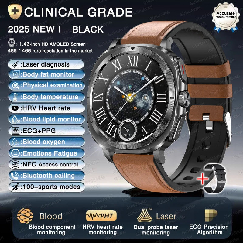 New ECG Laser Diagnosis Blood pressure Smart Watch Accurate Uric Acid Lipid Organ monitor Clock NFC Call Health Men Watches 2025 - Sun Studio