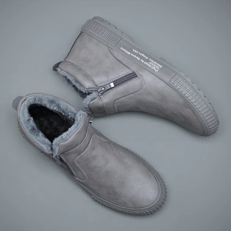 Man Winter Warm Leather Boots Warm Plush Inside High Tops Casual Shoes Slip on Keep Warm Thick Fur Men's Platform Ankle Boots - Sun Studio