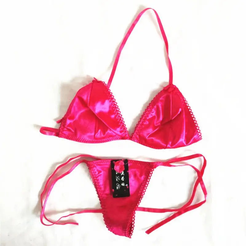 Custom Thongs Bra Sets Bikini With Embroidery Letters Name Personality String Sexy Panties Y2k Hotwife Underwear Pink Swimsuit - Sun Studio