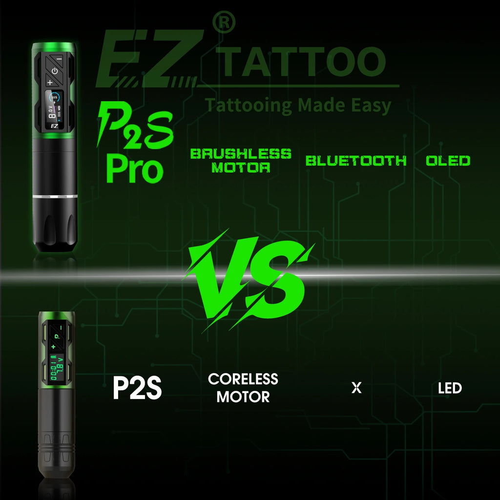 EZ P2S Pro Wireless Tattoo Machine Pen 4.0mm Stroke Battery 1800mAh OLED Digital Display Brushless Motor Tattoo Gun Supply - Sun Studio