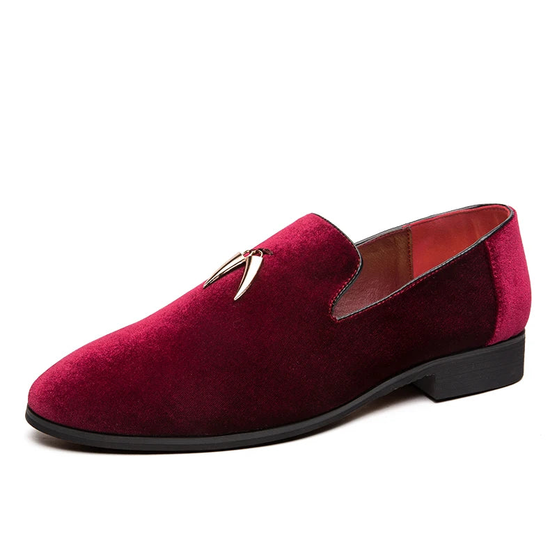 Fashion Party and Wedding Handmade Men Loafers Men Velvet Shoes Leaves and Gold Buckle Men Dress Shoe Men's Flats Zapatos Hombre - Sun Studio