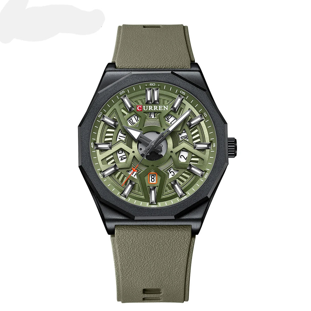 CURREN Mode Kreatives Design Uhren Männer Quarz Silikonarmband Datum Armbanduhren für Männer Uhr mit Leuchtzeigern