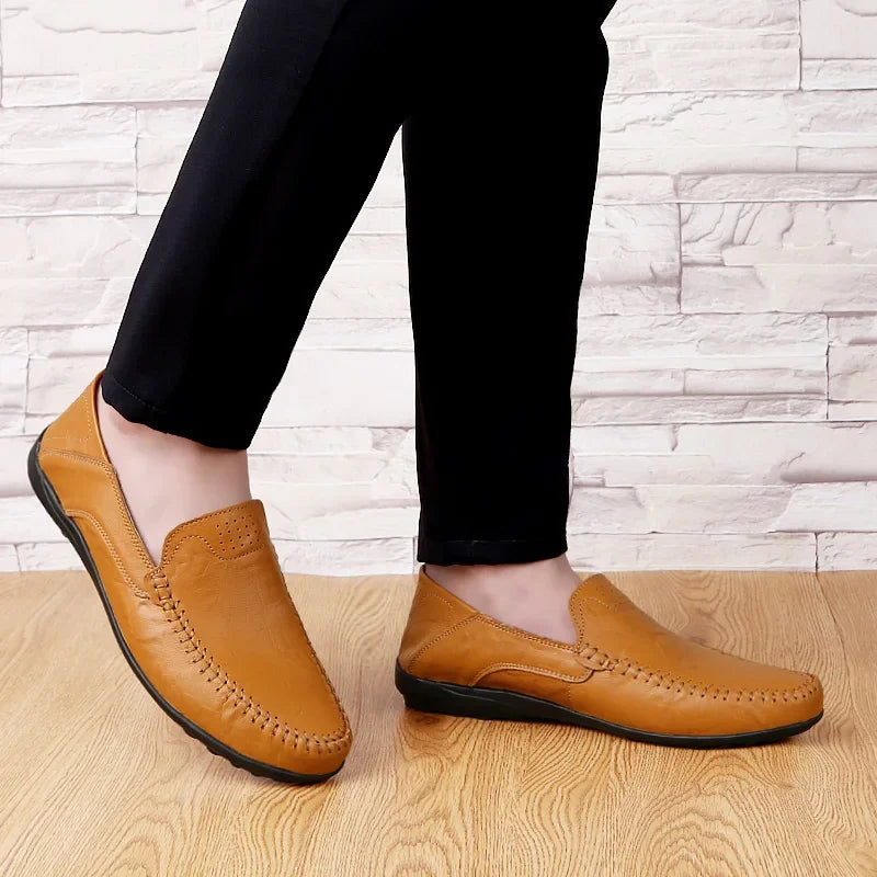 Genuine Leather Men Casual Shoes Luxury Brand Designer Men Loafers Moccasins Breathable Slip on Male Boat Shoes Plus Size 37-47 - Sun Studio