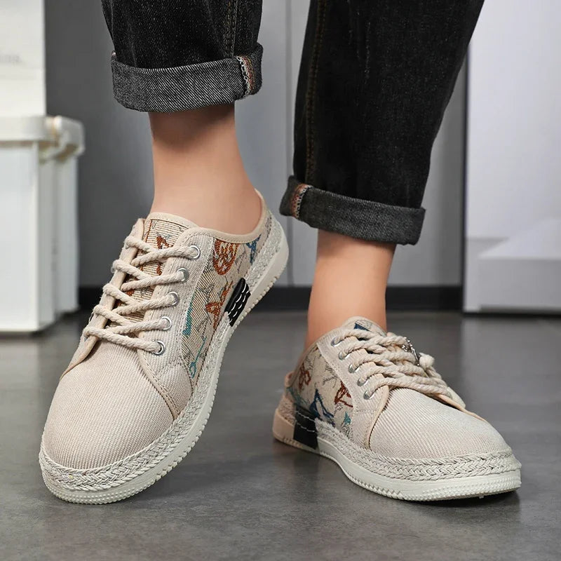 Summer New Canvas Men's Casual Shoes Men Half Slippers Breathable Walking Sneakers Comfortable Non-slip Male Flats Lazy Shoes - Sun Studio