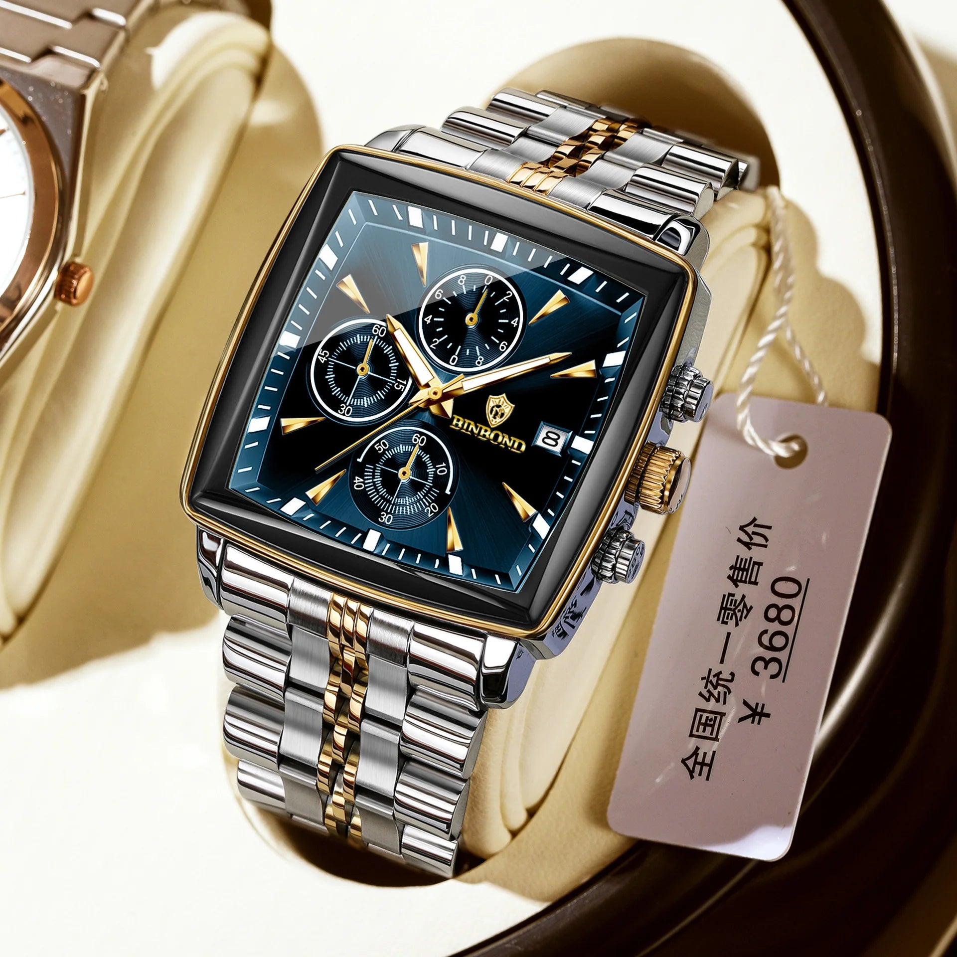 Square Men Chronograph Multifunction Watches Date For Male Clock Quartz Stainless Steel Band Wrist Watches Men Trendy Fashion - Sun Studio