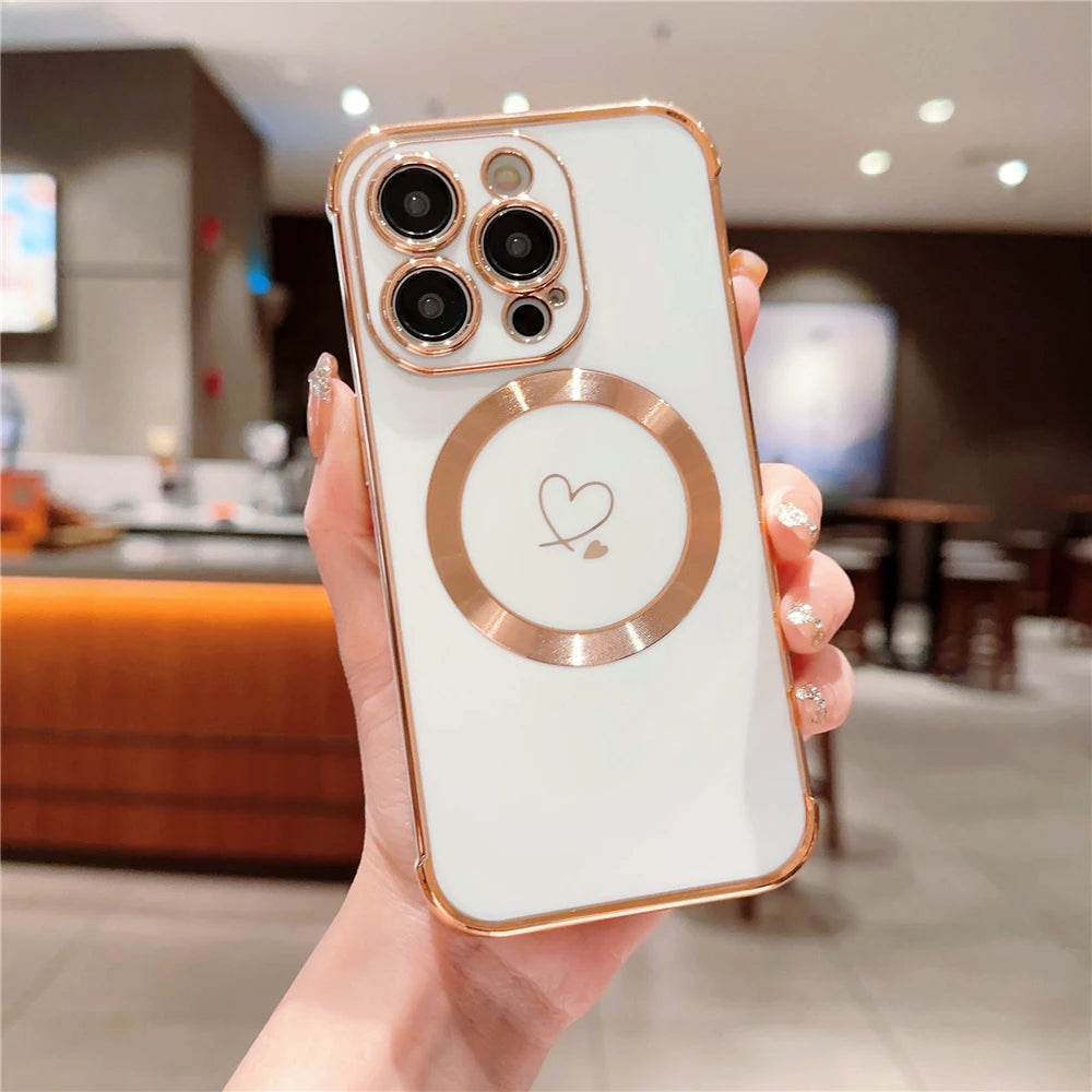For iPhone 15 Pro Max Luxury Magsafe Magnetic Cute Plating Frame Phone Case For iPhone 11 12 13 14 15 16 Plus 17 Air Back Cover - Sun Studio
