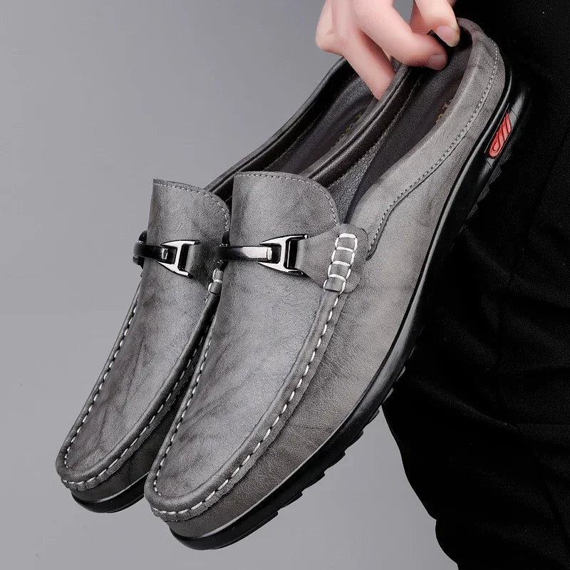 Luxury Men Genuine Leather Shoes Casual Business Men Slip-on Shoe All-Match Half Slippers Loafers Summer Handmade Flats Slippers - Sun Studio