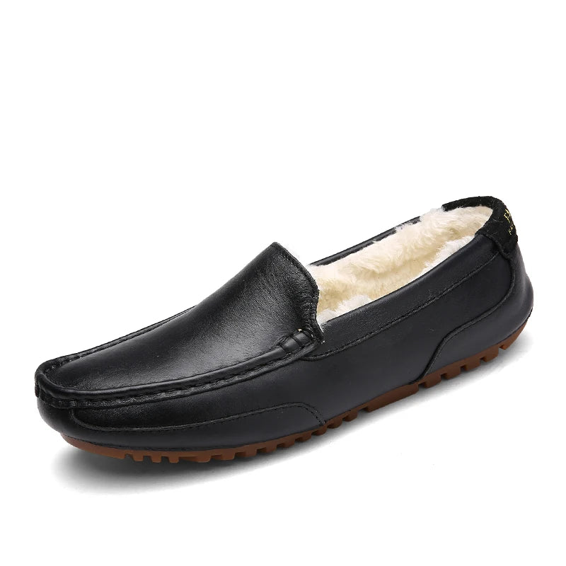 Winterfell Loafers Herren Freizeit Schuhe Baumwolle Leder Dress Schuhe Slip-On Flats Plüsch Herren Mokassins Fleece gefüttert Fahrerschuhe