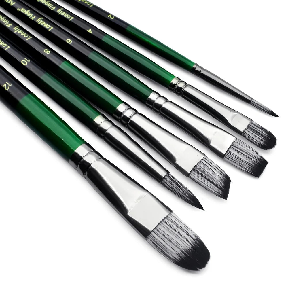 Acrylic Paint Brushes, 6Pcs Nylon Hair Paint Brush Set for All Purpose Oil Watercolor Painting Artist Professional Kits - Sun Studio