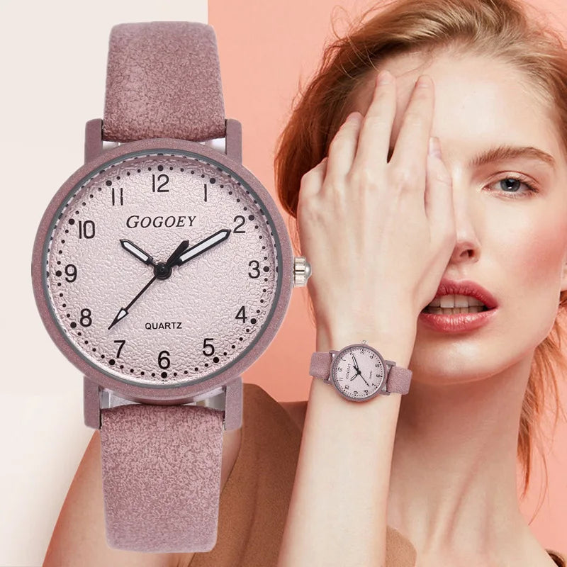 Women Watches Simple Casual Arabic Numbers Leather Analog Quartz Watches for Woman Fashion Ladies Clock Gift montres femmes - Sun Studio