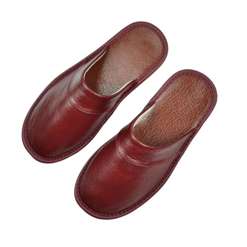 Classic PU Leather Slippers Male Indoor Unisex Shoes Men 2024 Fashion Man Leather Shoes Home Slippers Waterproof Man House Shoes - Sun Studio