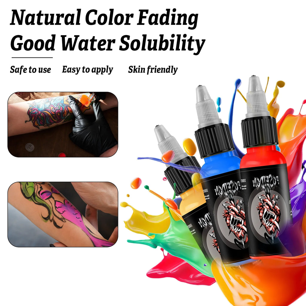 POSEIDON 30ML 5 Color Tattoo Ink Professional Longlasting Tattoo Pigment Permanent Body Art Pigment Tattoo Ink Tattoo Supplies - Sun Studio