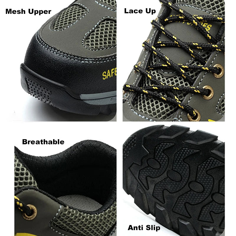 NYWOOH Male Steel Toe Safety Shoes Indestructible Construction Work Shoes Protection Footwear Breathable Hiking Boots For Men - Sun Studio