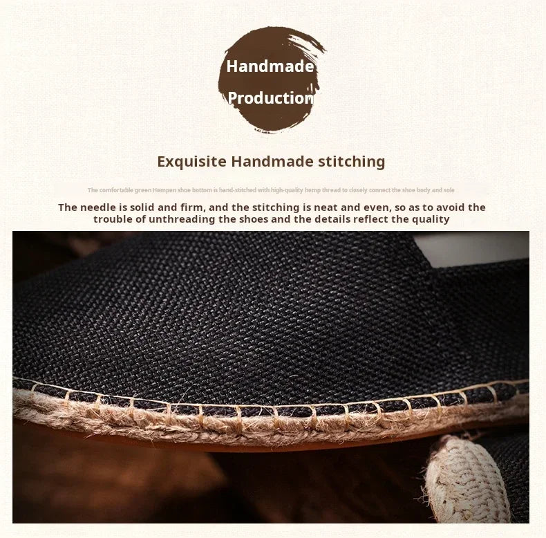 Women Sewing Flax Shoes Slip on Loafers Casual Shoes Man Espadrilles Hemp Canvas Flat Shoes Plus Size Fisherman Driving Footwear - Sun Studio
