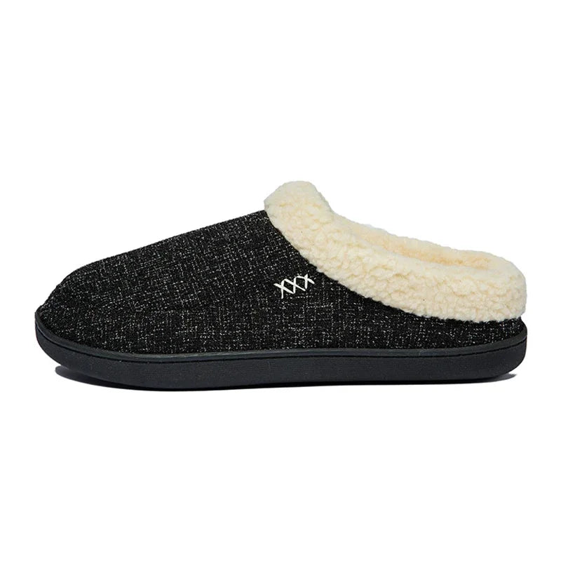 Men Slippers Black New Winter Suede Slippers Warm Indoor Slipper Waterproof Home House Shoes Men Warm Velvet Fur Knitting Shoes - Sun Studio