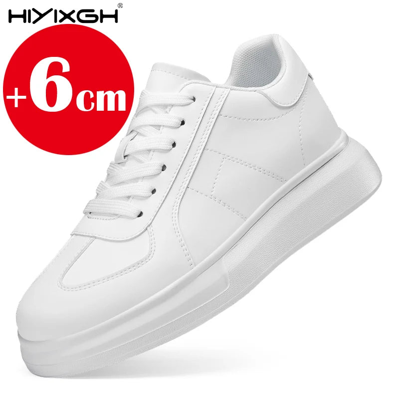 New men's leather elevator shoes 6 cm 8 cm invisible height increase white black sneakers leather height increase casual shoes - Sun Studio