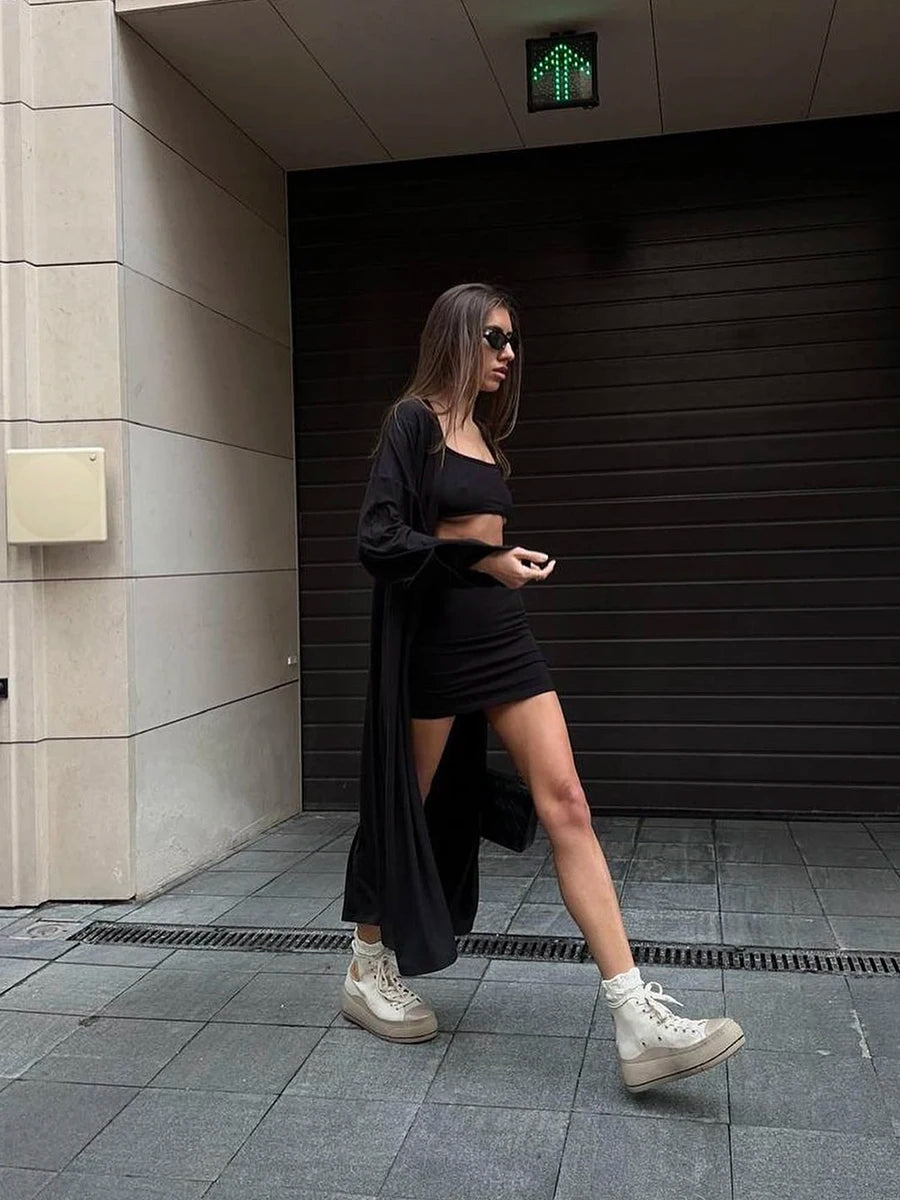 Hirsionsan Modal Soft Loose Sets Women 2026 Casual Two Pieces Long Sleeve T Shirts and High Waist Dresses Outfits Tracksuit