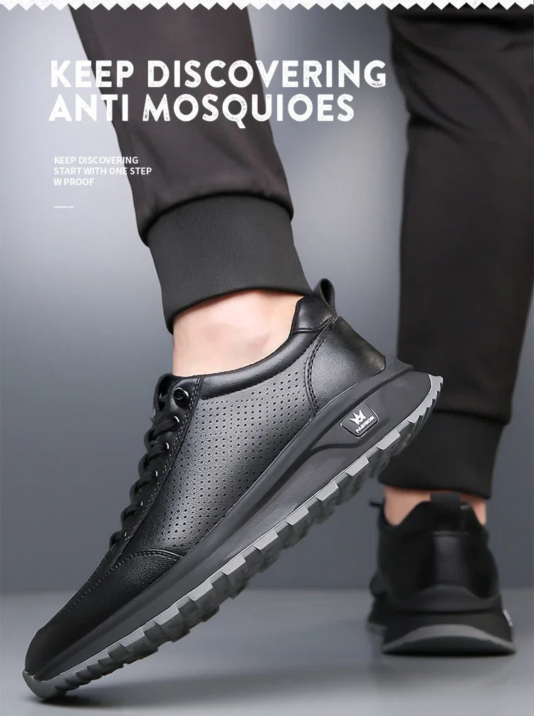 Designer New Men Genuine Leather Casual Sport Shoes Street Fashion Comfortable Cow Leather Lace-up Sneakers - Sun Studio