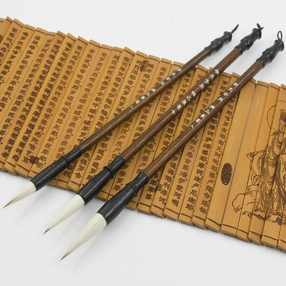6pcs/set White Woolen Student Chinese Calligraphy Brush Pen Writing Brush Brown Weasel Hair - Sun Studio
