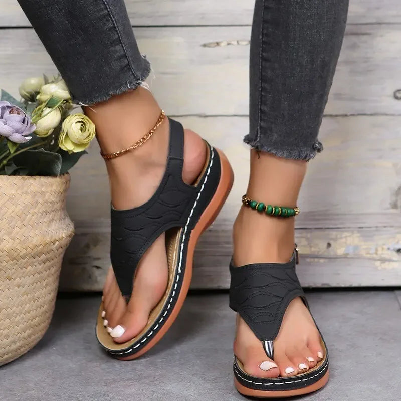 Women Summer Sandals Daily Outdoor Slope Heel Beach Roman Sandals Outdoor Anti-skid Open-toe Sandal for Girls Platform Shoes - Sun Studio
