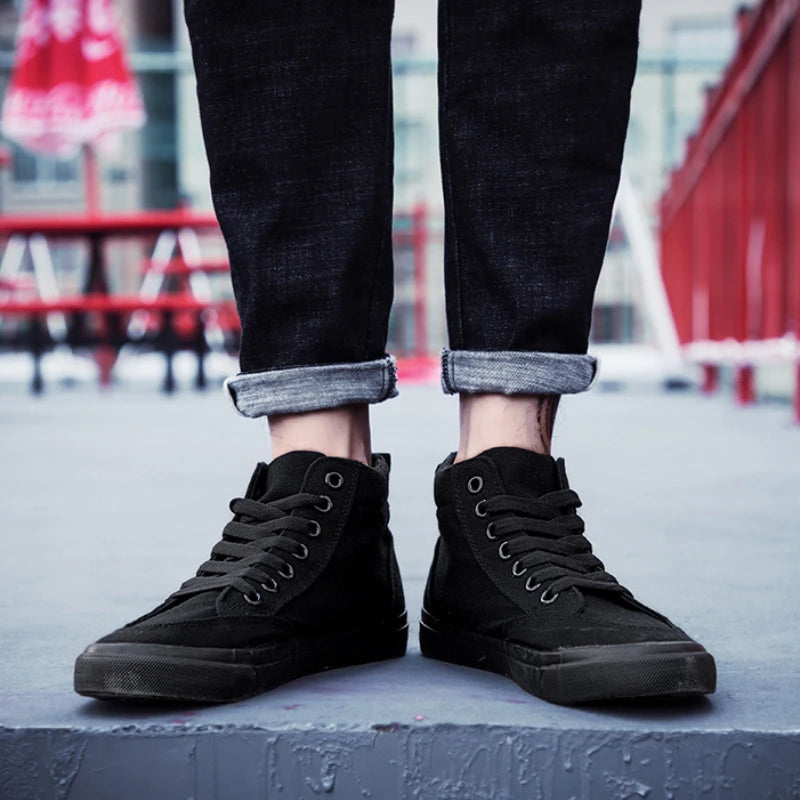 High Top Canvas Shoes Men Shoes Fashion Classics Casual Shoes Solid Color Lace Up Running Shoe High Quality Flat Male Sneakers - Sun Studio