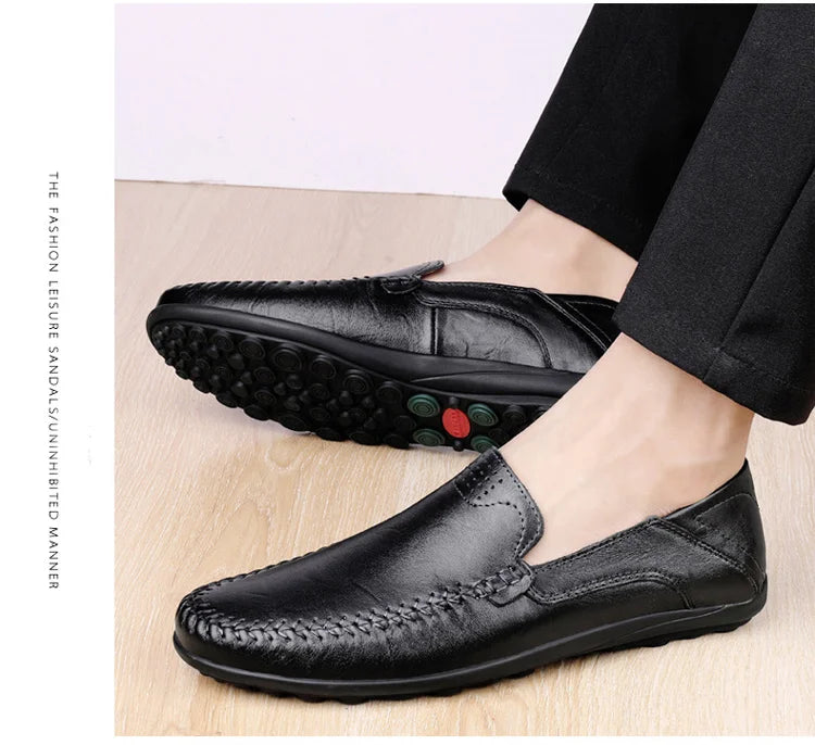 CLOHOO Men's Business Casual Shoes Leather Stitching Comfortable Breathable Rubber Bottom Second Layer Cowhide - Sun Studio