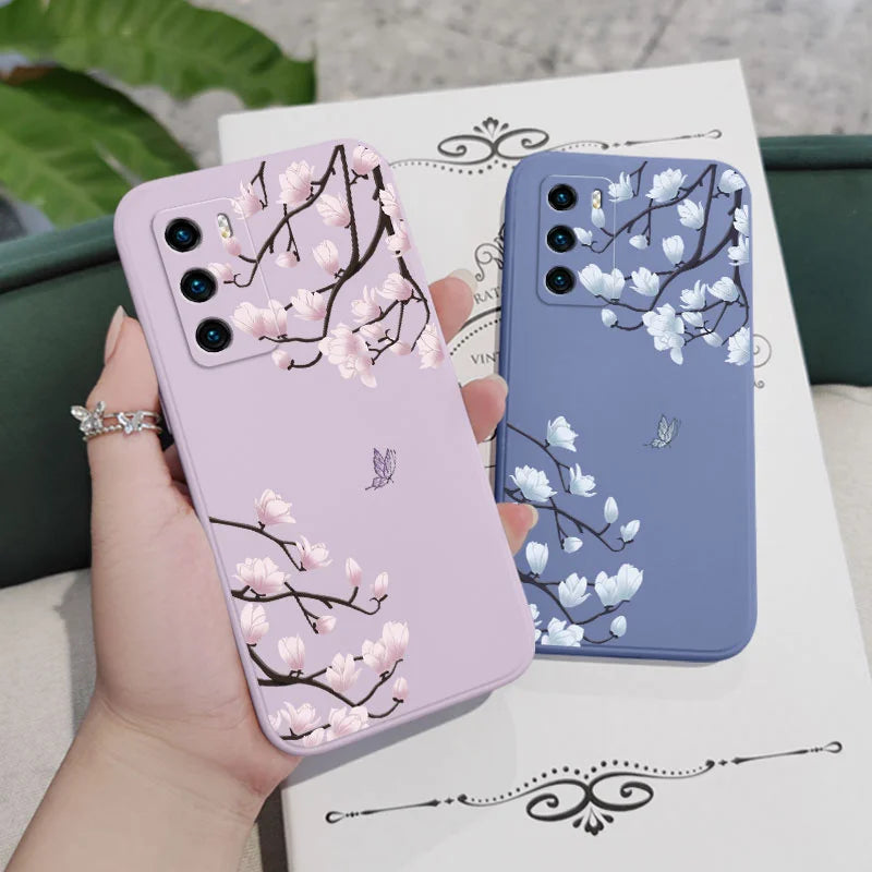 Tree Branch Phone Case For Huawei P40 P50 P30 P20 Pro Lite Nova 5t Y7A Mate 40 30 20 Pro Lite Liquid Silicone Cover - Sun Studio