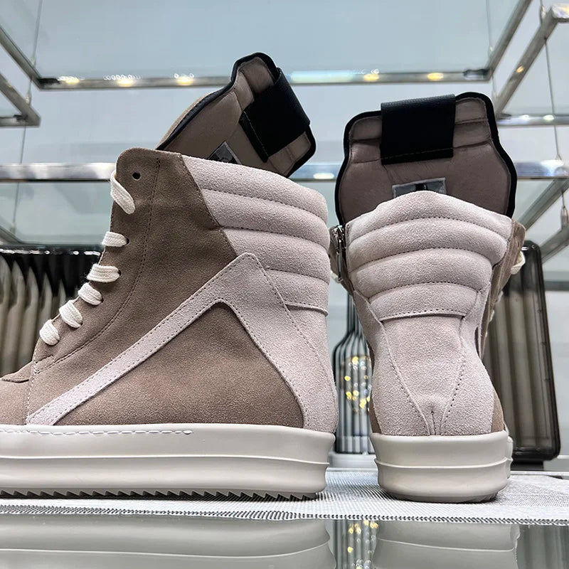Ro Shoes Men Leather 2025 New Earthy Grey Cow Suede Lace Up Zipper Thick Sole Luxury Geo Women Street Hip-hop Casual Flat Boots - Sun Studio