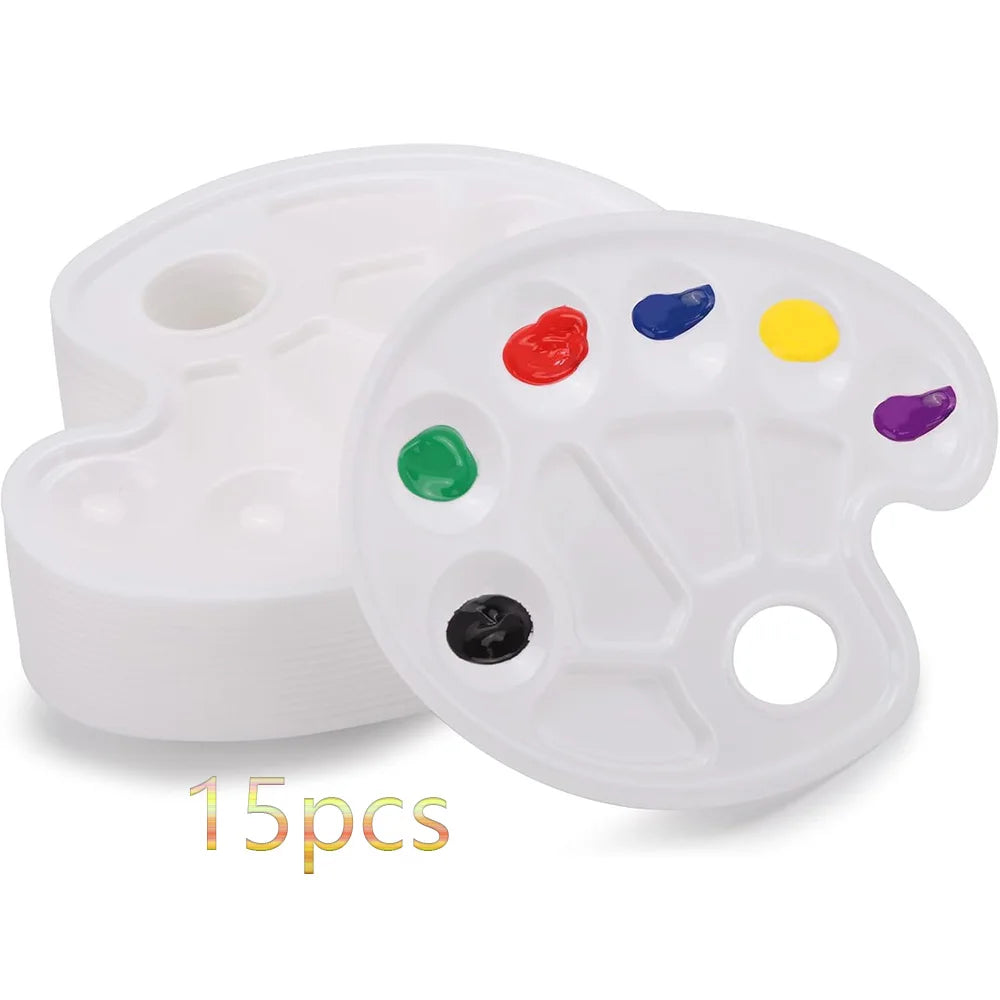 2/6/8/10 Pack Plastic Art Painting Palettes, Oval Shaped Multi-Well Mixing Palette for Watercolor, Acrylic, and Oil Paints - Sun Studio