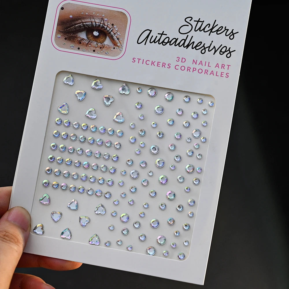 1Pcs Face Diamond Gem Sticker 5D Colorful Rhinestone Tattoo Stickers Fo Festival Nail Body Makeup Bling Jewelry DIY Face Sticker - Sun Studio