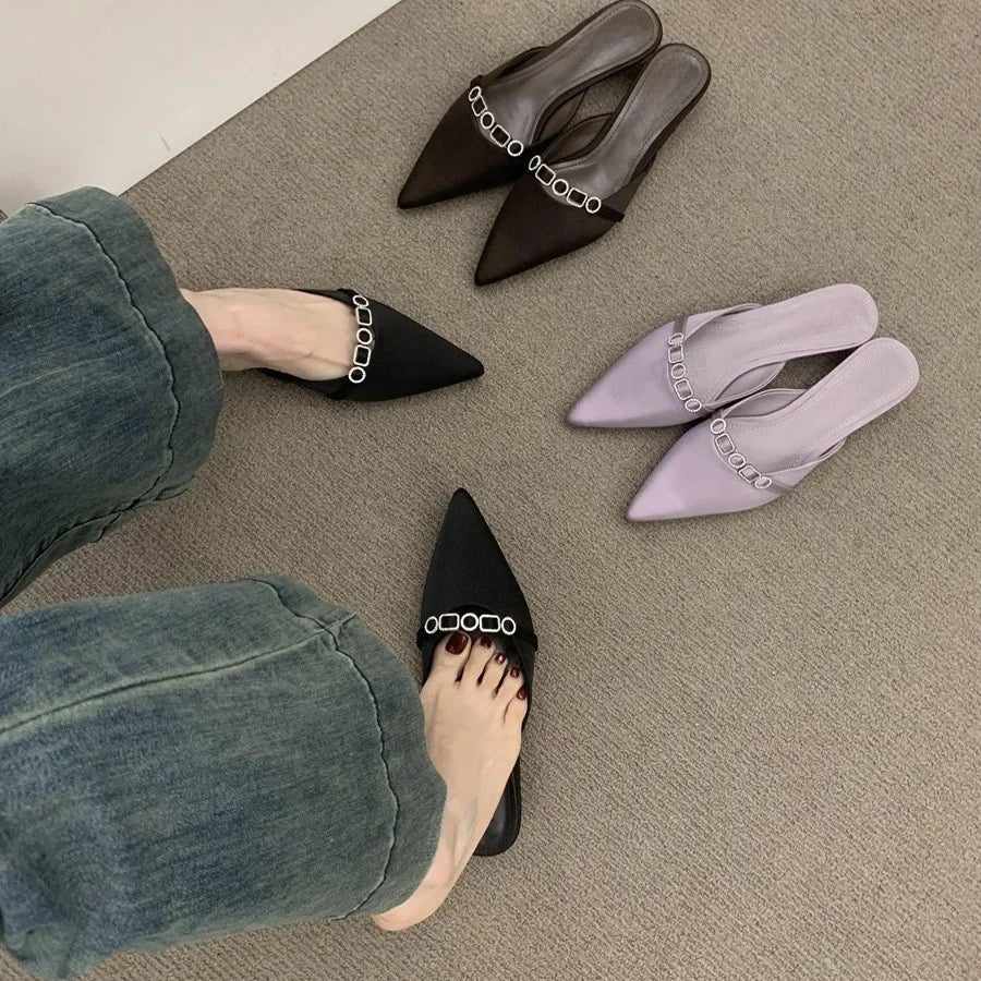 Sandalias De Mujer Verano 2025 Luxury Women's Sandals in Summer Design Pointed Low Heel Sexy Women's  Outdoor Muller Shoes. - Sun Studio