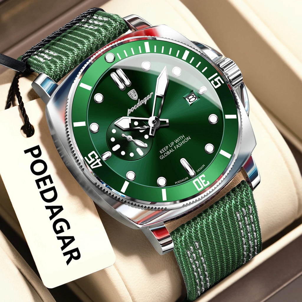 POEDAGAR Luxury Fashion Man Watch Luminous Waterproof Date Sport Watches For Men Nylon Leather Quartz Business Men's Clock Reloj - Sun Studio