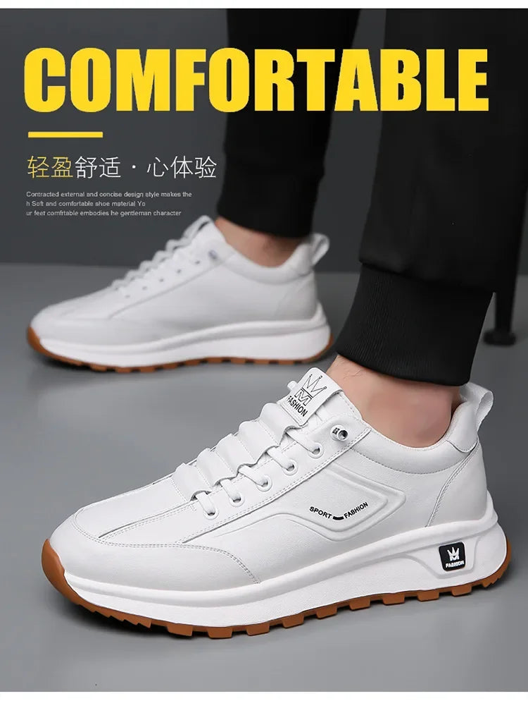 Designer New Men Genuine Leather Casual Sport Shoes Street Fashion Comfortable Cow Leather Lace-up Sneakers - Sun Studio