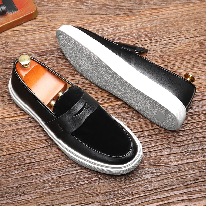 Fashion Men's Casual Slip-on Leather Shoes Men Classic British Style Penny Loafers Mens Outdoor Board Shoe Driving Flats - Sun Studio
