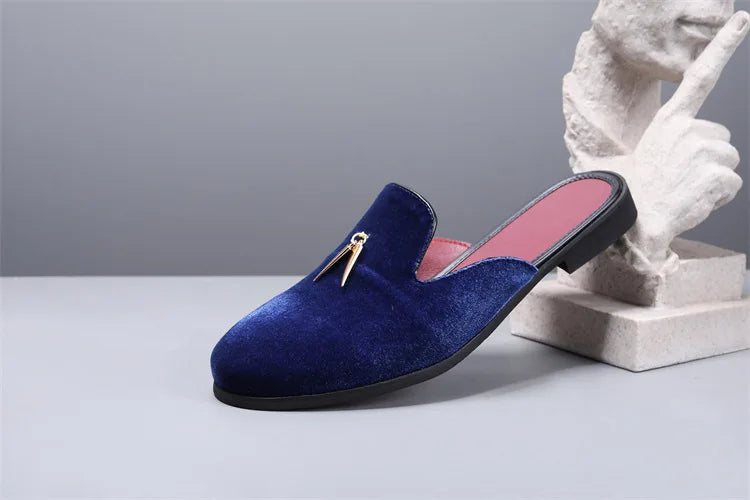 Fashion New Men Velvet Tassels Half Slippers Loafer Male Casual Purple Green Blue Black Mules Moccasins Breathable Driving Shoes - Sun Studio