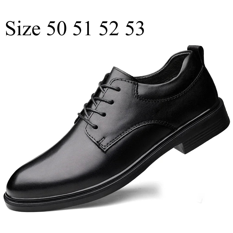 Men's Genuine Leather Oxford Dress Shoes Business Formal Office Wedding Lace-Up Black For Gentleman Plus Big Size 49 50 51 52 53 - Sun Studio