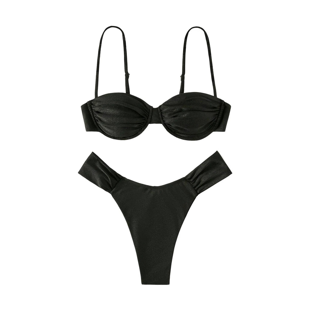 Neuer Hot Sale Sexy Damen Push-Up Gepolsterter BH Bikini Set Falten Badeanzug Badebekleidung Schwimmen Strand Badeanzug Bikini Set