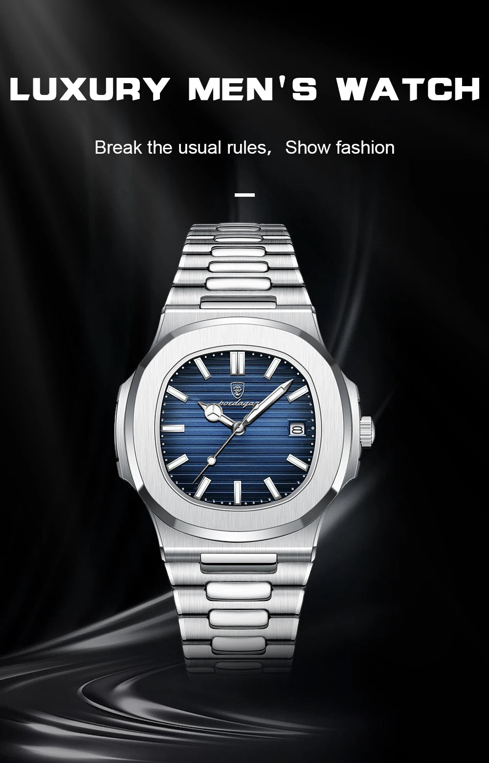 POEDAGAR Square Luxury Men Wristwatch Waterproof Luminous Date Stainless Steel Male Clock Business Sports Quartz Watches For Men - Sun Studio