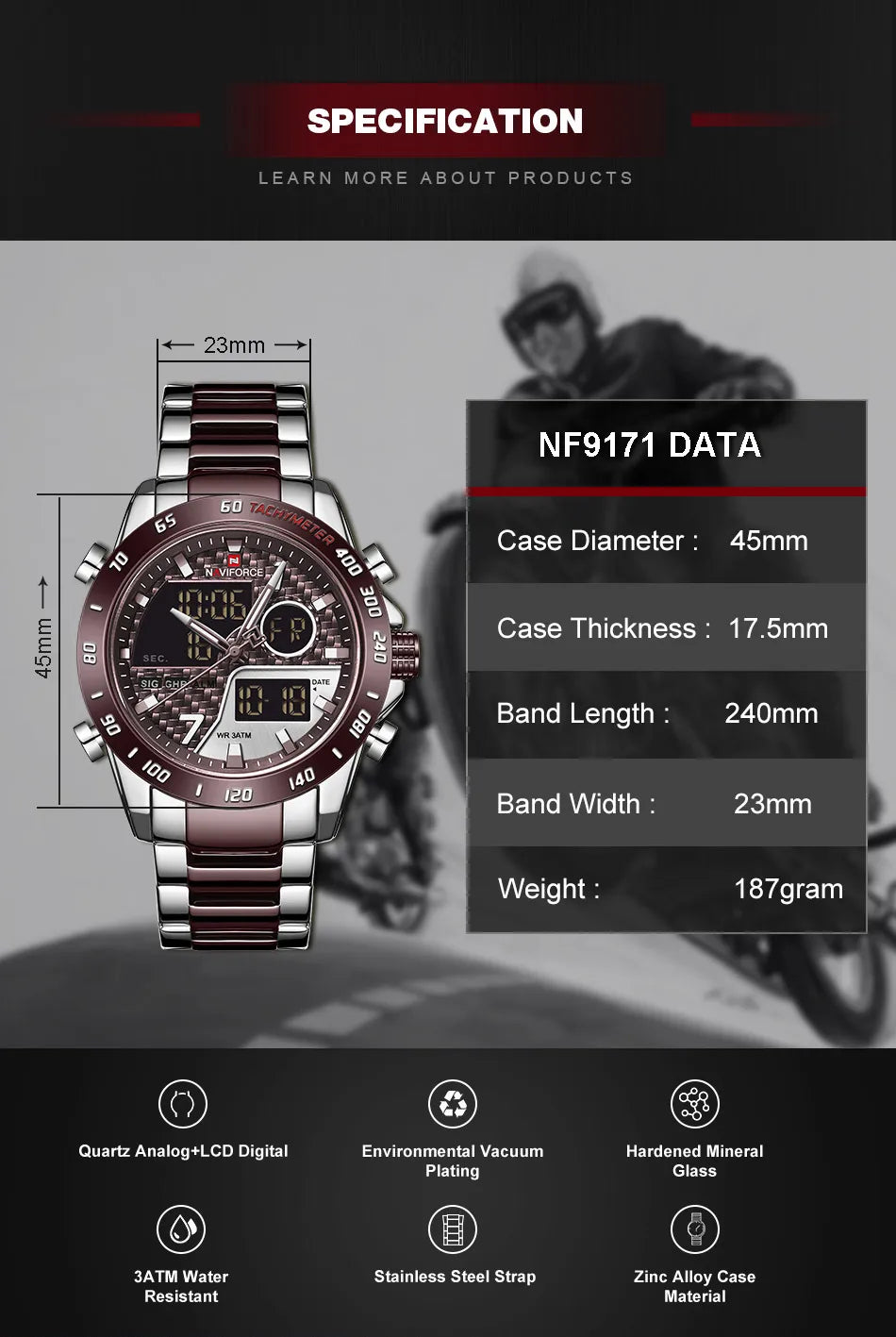 NAVIFORCE Men Digital Watch LED Sport Military Mens Quartz Wristwatch Male Luminous Waterproof Clock Watches Relogio Masculino - Sun Studio