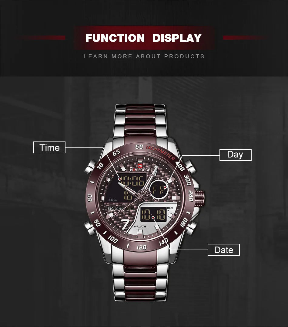 NAVIFORCE Men Digital Watch LED Sport Military Mens Quartz Wristwatch Male Luminous Waterproof Clock Watches Relogio Masculino - Sun Studio