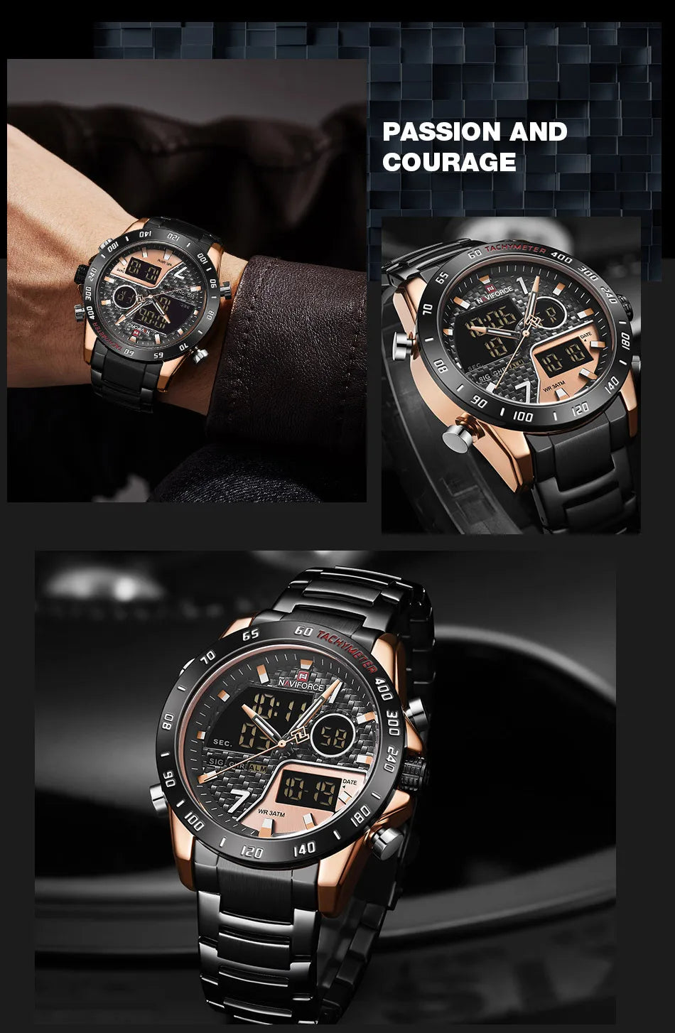 NAVIFORCE Men Digital Watch LED Sport Military Mens Quartz Wristwatch Male Luminous Waterproof Clock Watches Relogio Masculino - Sun Studio